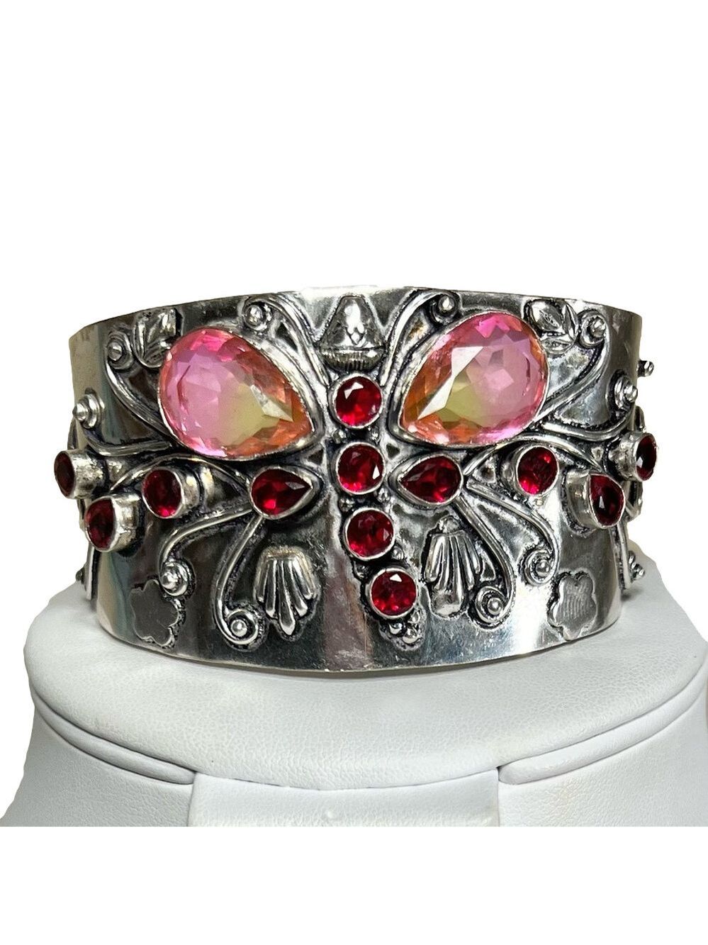 Vintage Style 925 Bi-Color Gemstone Bangle Bracelet